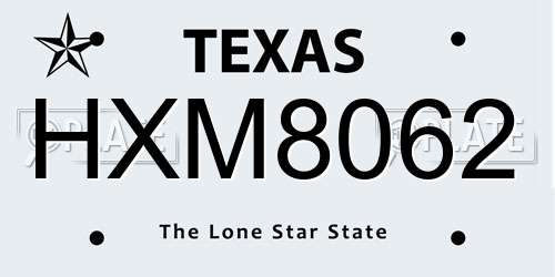 HXM8062 Texas License Plate