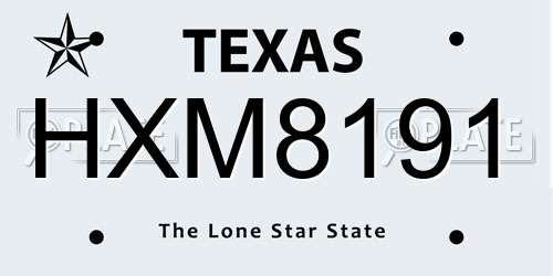 HXM8191 Texas License Plate