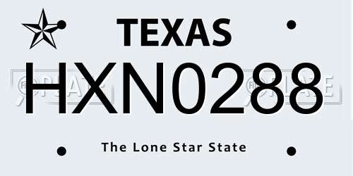 HXN0288 Texas License Plate
