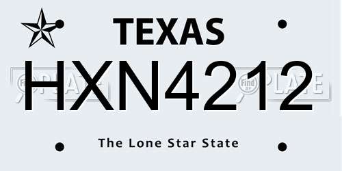 HXN4212 Texas License Plate