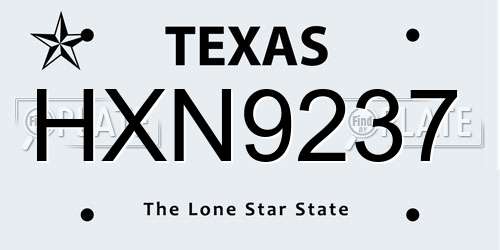HXN9237 Texas License Plate