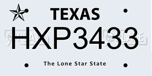 HXP3433 Texas License Plate