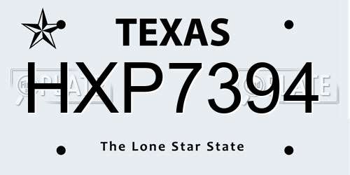 HXP7394 Texas License Plate