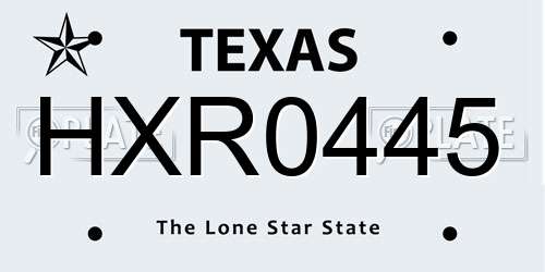HXR0445 Texas License Plate