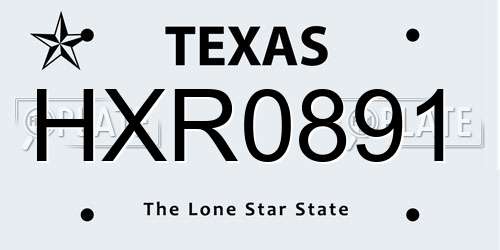 HXR0891 Texas License Plate