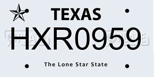 HXR0959 Texas License Plate
