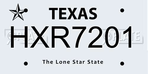 HXR7201 Texas License Plate