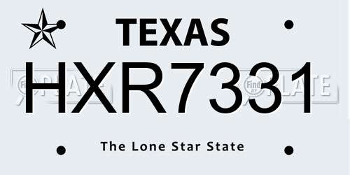 HXR7331 Texas License Plate
