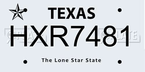 HXR7481 Texas License Plate