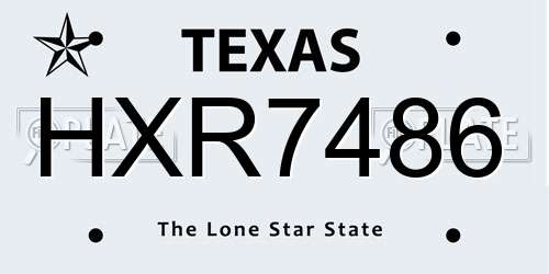 HXR7486 Texas License Plate