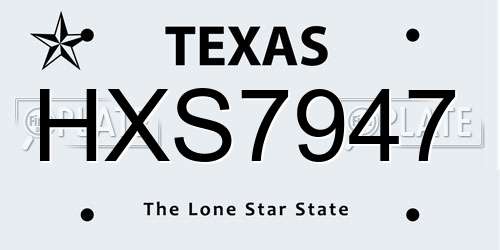 HXS7947 Texas License Plate
