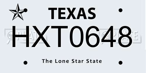 HXT0648 Texas License Plate
