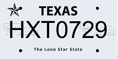 HXT0729 Texas License Plate