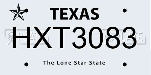 HXT3083 Texas License Plate