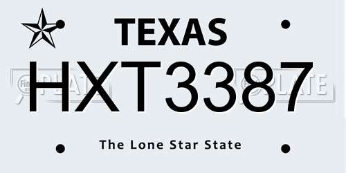 HXT3387 Texas License Plate
