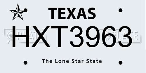 HXT3963 Texas License Plate