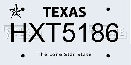 HXT5186 Texas License Plate
