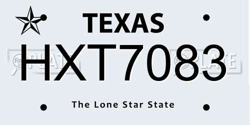 HXT7083 Texas License Plate
