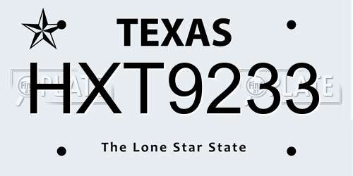 HXT9233 Texas License Plate