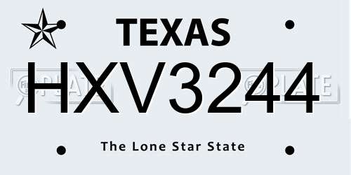 HXV3244 Texas License Plate
