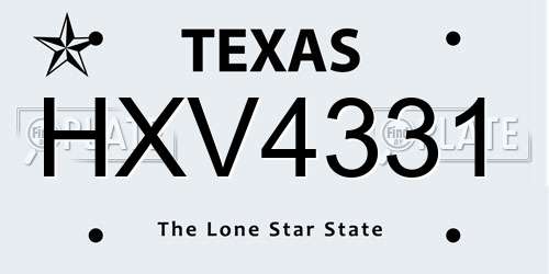 HXV4331 Texas License Plate