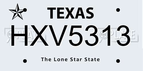 HXV5313 Texas License Plate