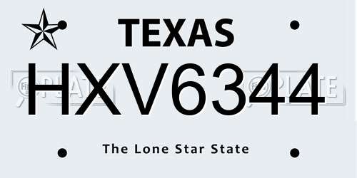 HXV6344 Texas License Plate