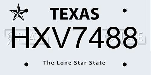 HXV7488 Texas License Plate