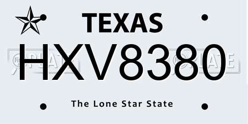 HXV8380 Texas License Plate