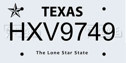 HXV9749 Texas License Plate