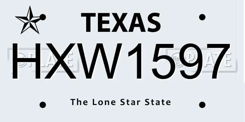 HXW1597 Texas License Plate