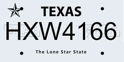 HXW4166 Texas License Plate