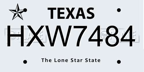 HXW7484 Texas License Plate
