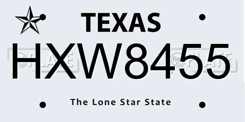 HXW8455 Texas License Plate