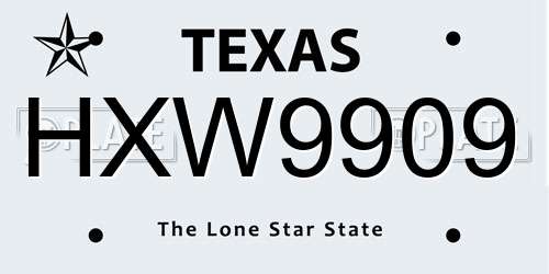HXW9909 Texas License Plate