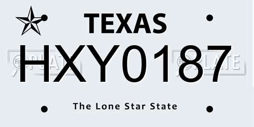 HXY0187 Texas License Plate