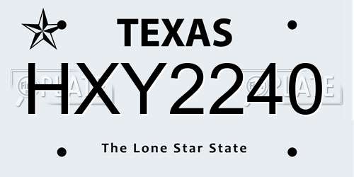 HXY2240 Texas License Plate