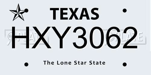 HXY3062 Texas License Plate