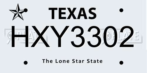 HXY3302 Texas License Plate