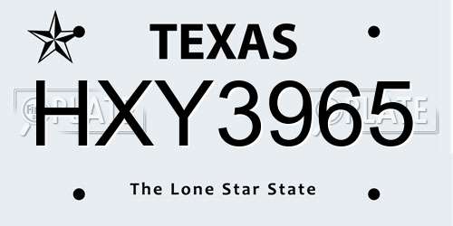HXY3965 Texas License Plate