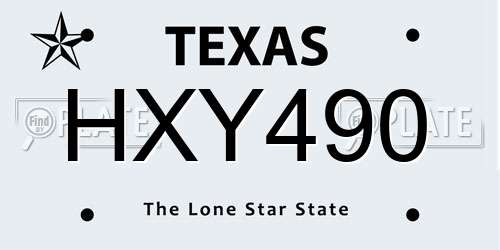 HXY490 Texas License Plate