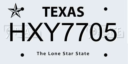 HXY7705 Texas License Plate