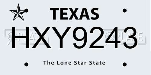 HXY9243 Texas License Plate