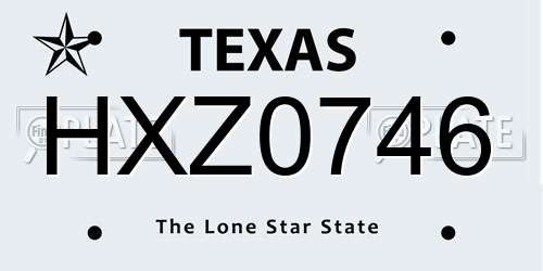 HXZ0746 Texas License Plate