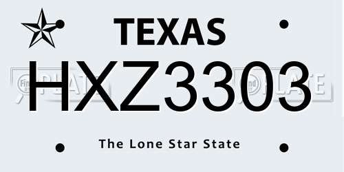 HXZ3303 Texas License Plate