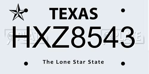 HXZ8543 Texas License Plate