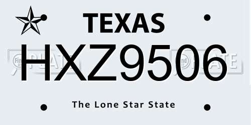 HXZ9506 Texas License Plate