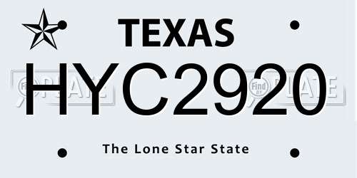 HYC2920 Texas License Plate