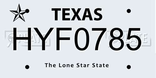 HYF0785 Texas License Plate