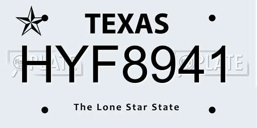 HYF8941 Texas License Plate